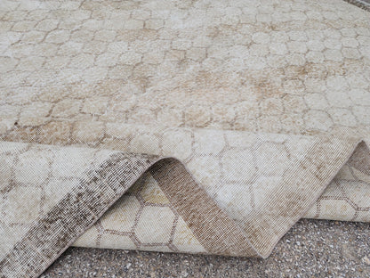 7x10 Turkish Oushak Rug: Neutral Geometric Wool Area Rug
