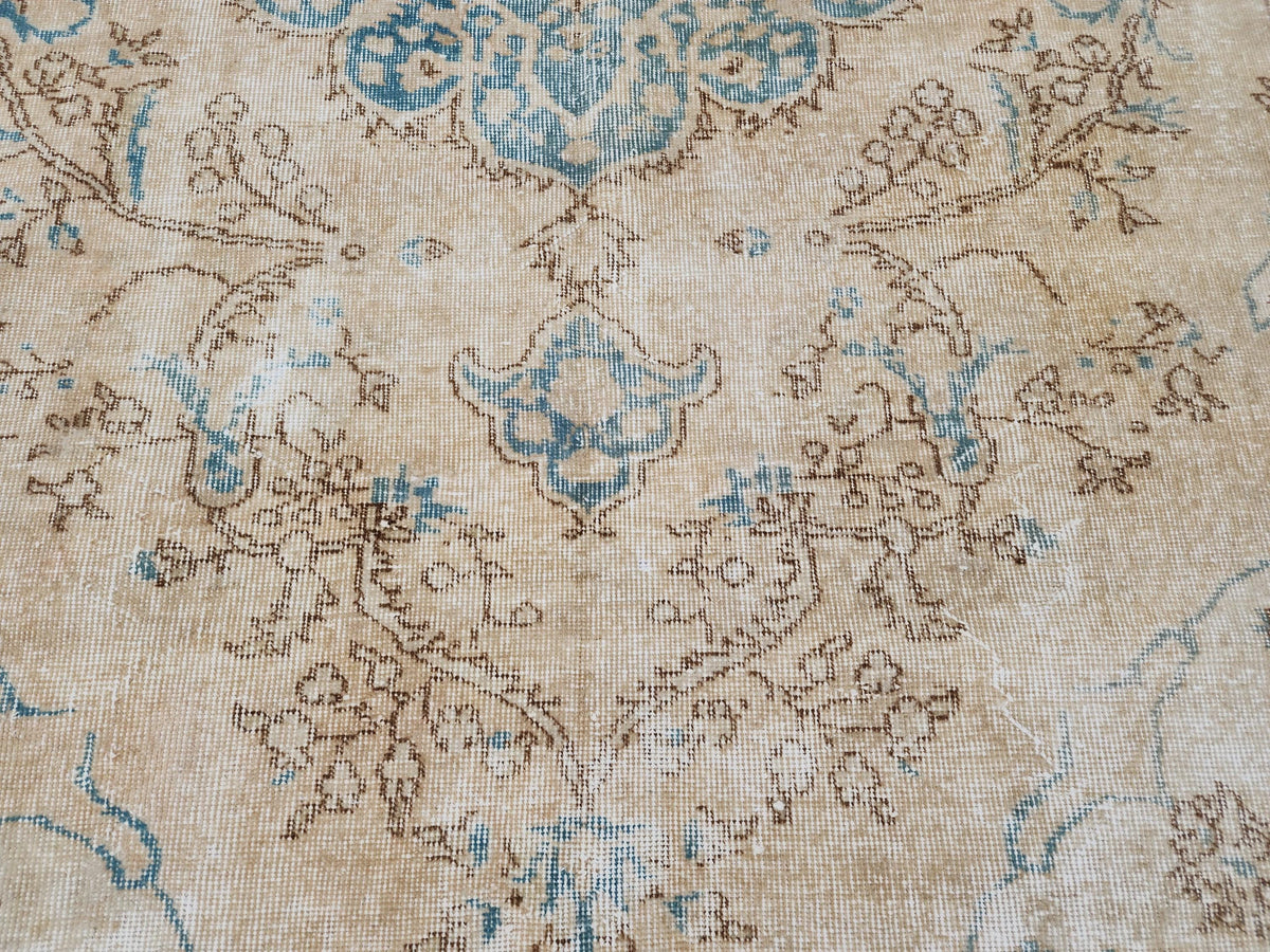 Green Medallion Turkish Oushak Rug 7x10: Wool Area Rug Boho Home Decor, Farmhouse Design