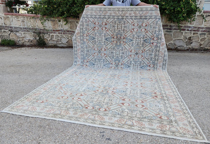6x9 Neutral Turkish Rug: Geometric Wool & Cotton, Rustic Dining Room Decor