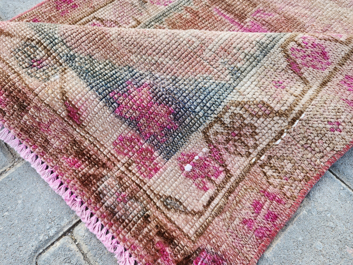 Hand Woven Wool Runner Rug 2x11: Vintage Turkish Herki Rug