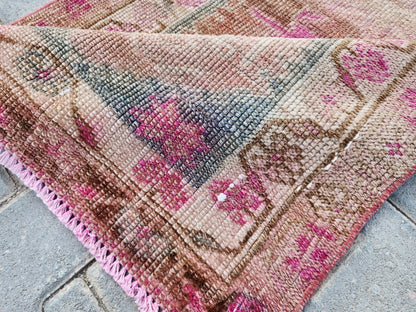 Hand Woven Wool Runner Rug 2x11: Vintage Turkish Herki Rug
