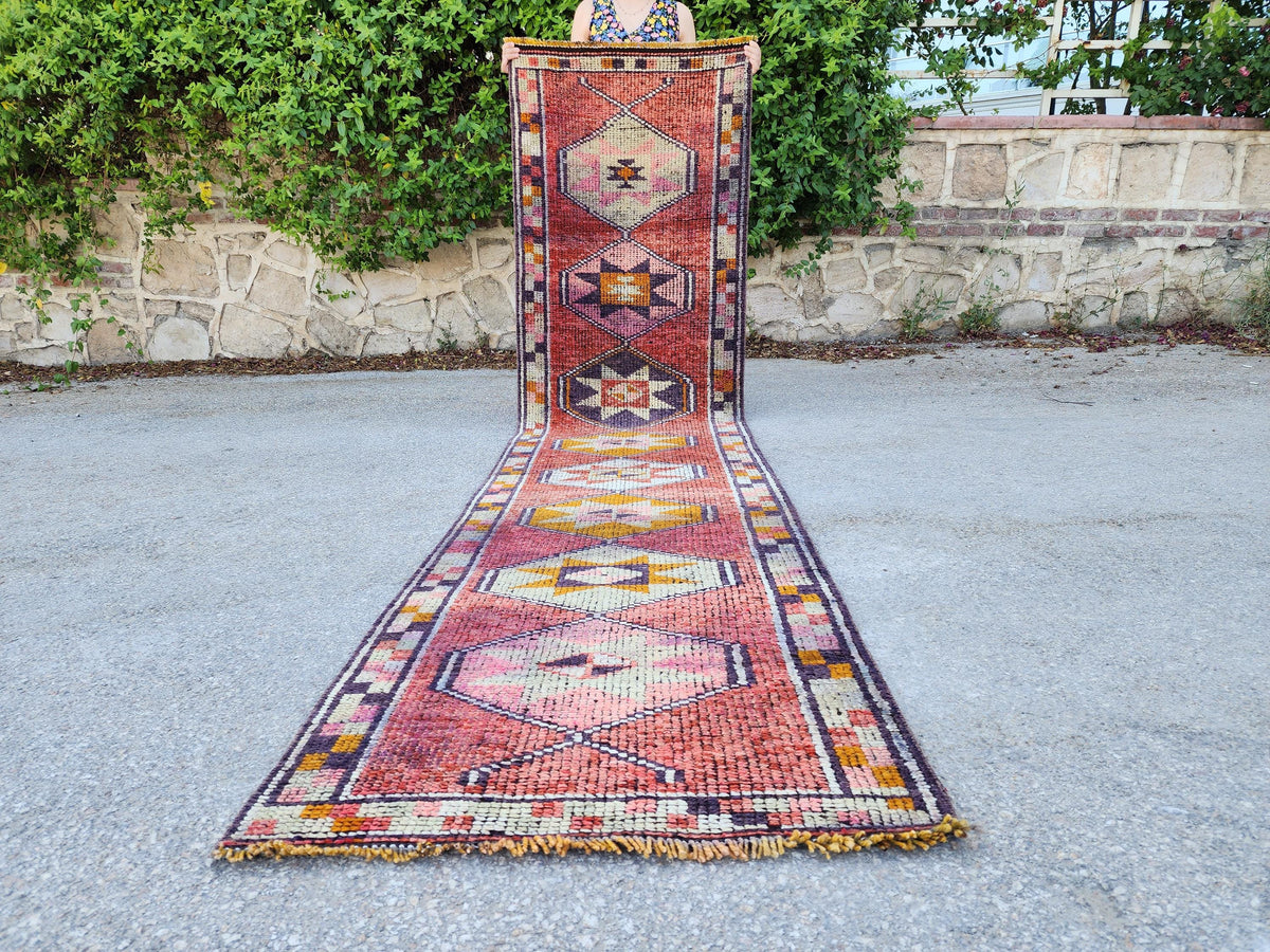 2x11 Herki Runner Rug, Turkish Hand Made Wool, Eco Friendly, Hallway Rustic Decor