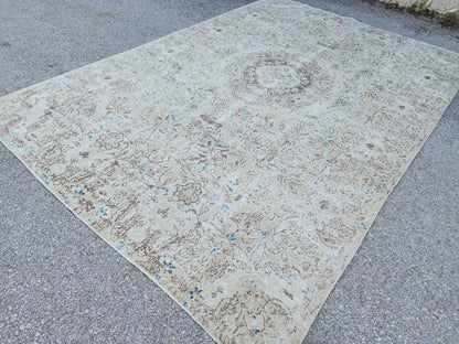 7x10 Oushak Rug: Handwoven Turkish Wool, Neutral Farmhouse Style