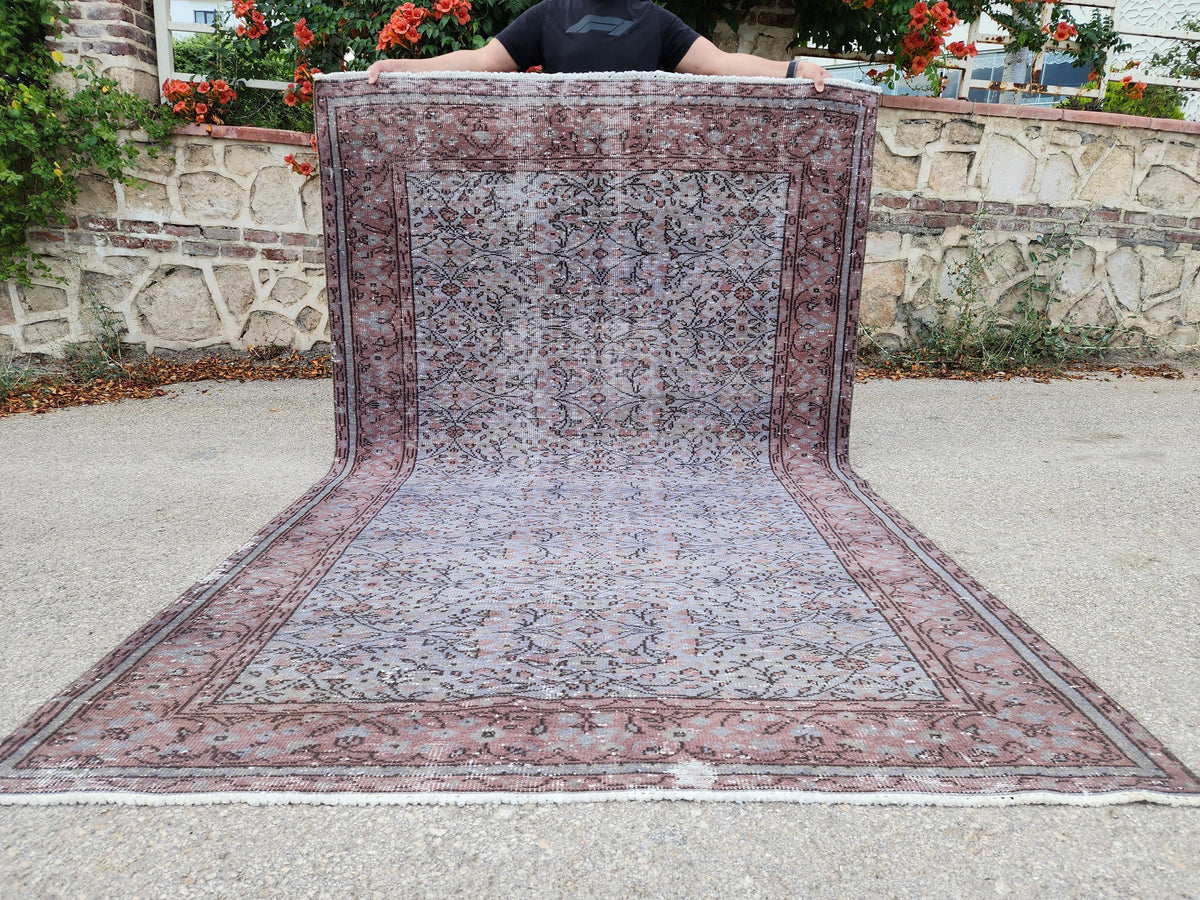 Gray Area Rug 5x9, Turkish Hand Made Carpet For Dining Room Decor, Boho Decor