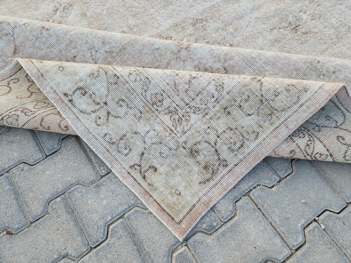 6x10 Neutral Boho Rug, Turkish Beige Hand Knotted, Dining Room Decor