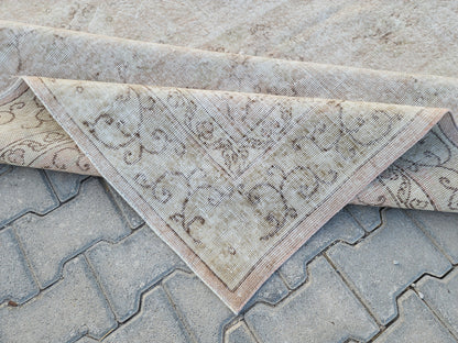 6x10 Neutral Boho Rug, Turkish Beige Hand Knotted, Dining Room Decor
