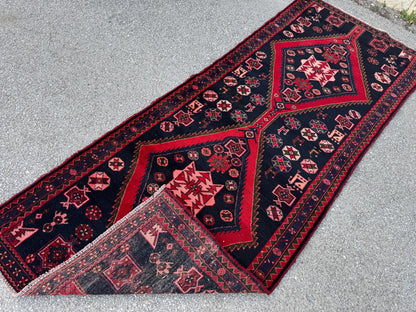 Hand Knotted Turkish Runner Rug 4x10: Oriental Red Entryway Rug
