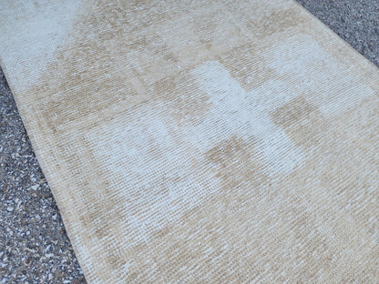 2x13 Neutral Turkish Runner Rug: Boho Hallway Decor