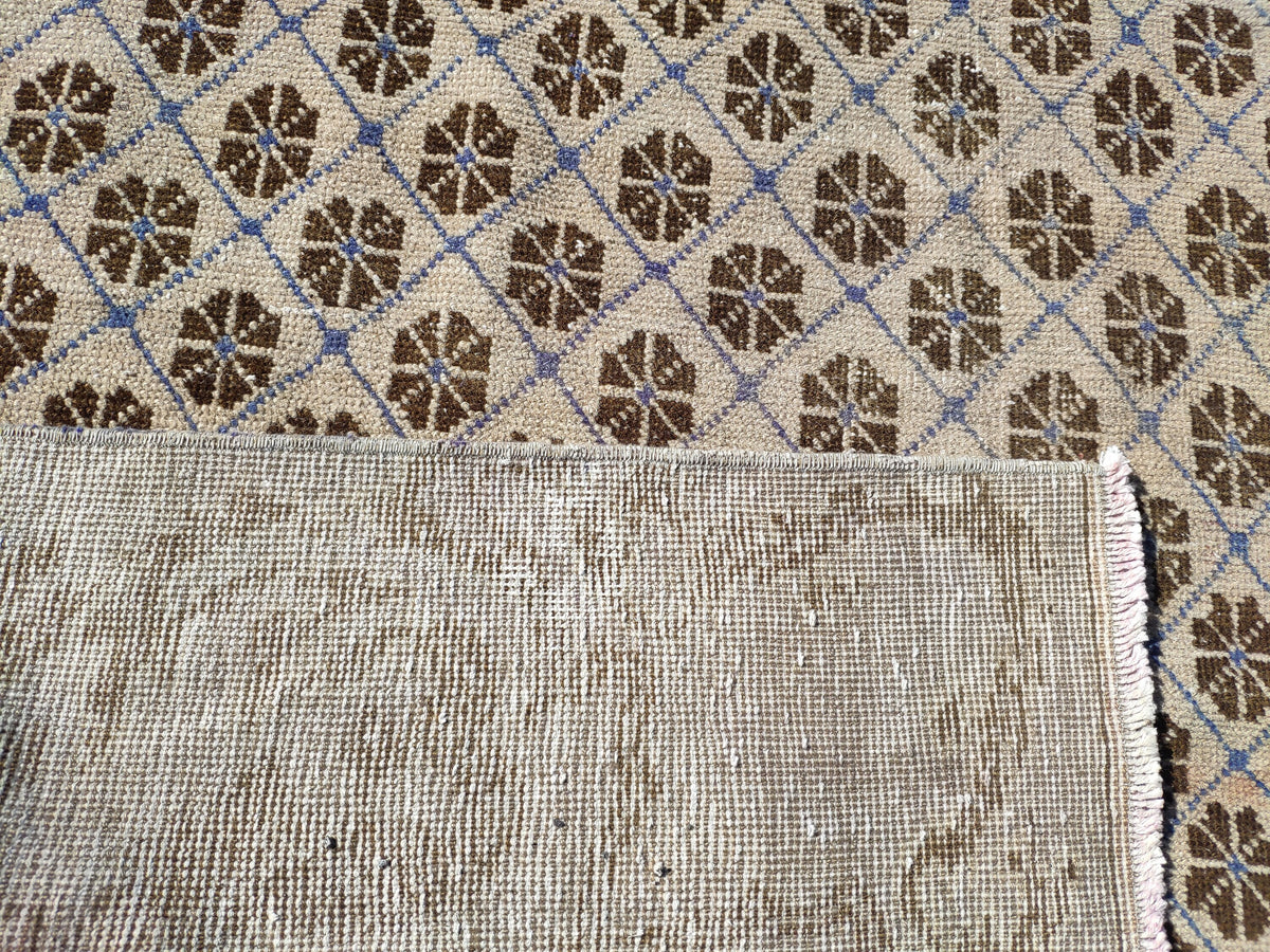 Faded Blue Turkish Runner Rug 4x11: Oriental Hallway Rug