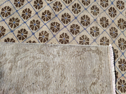 Faded Blue Turkish Runner Rug 4x11: Oriental Hallway Rug