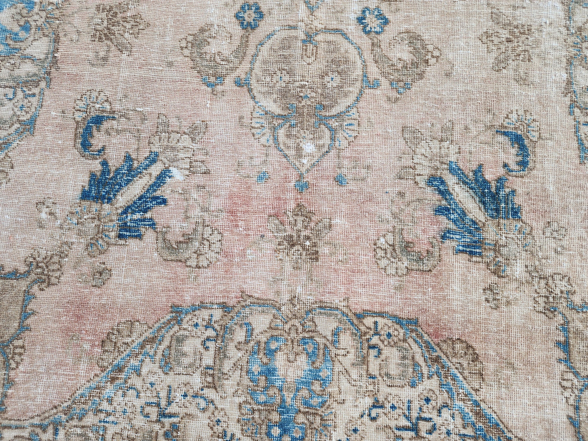 6x10 Turkish Area Rug, Beige and Blue Color, Dining Room Wool Hand Knotted Decor