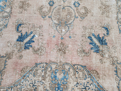 6x10 Turkish Area Rug, Beige and Blue Color, Dining Room Wool Hand Knotted Decor