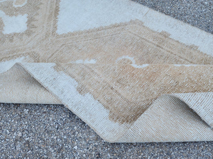 3x12 Neutral Runner Rug: Beige Turkish Handmade Boho Kitchen Decor