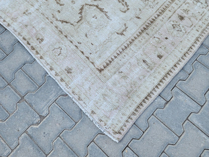 6x9 Wool Neutral Rug, Beige and White Wool Hand Made, Dining Room Decor
