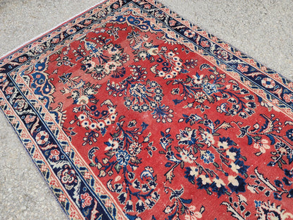3x9 Vintage Red Runner Rug: Oriental Hand Woven, Persian Floral Design