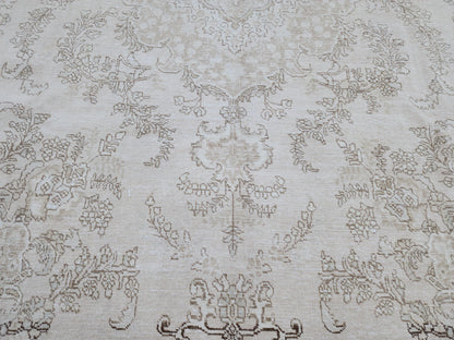 10x13 Neutral Vintage Rug, Hand Knotted Up Cycled Wool, Beige and Brown