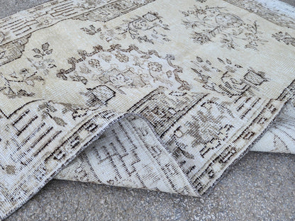 5x9 Neutral Area Wool Rug: Rustic Decor, Turkish Oushak, Beige and Brown