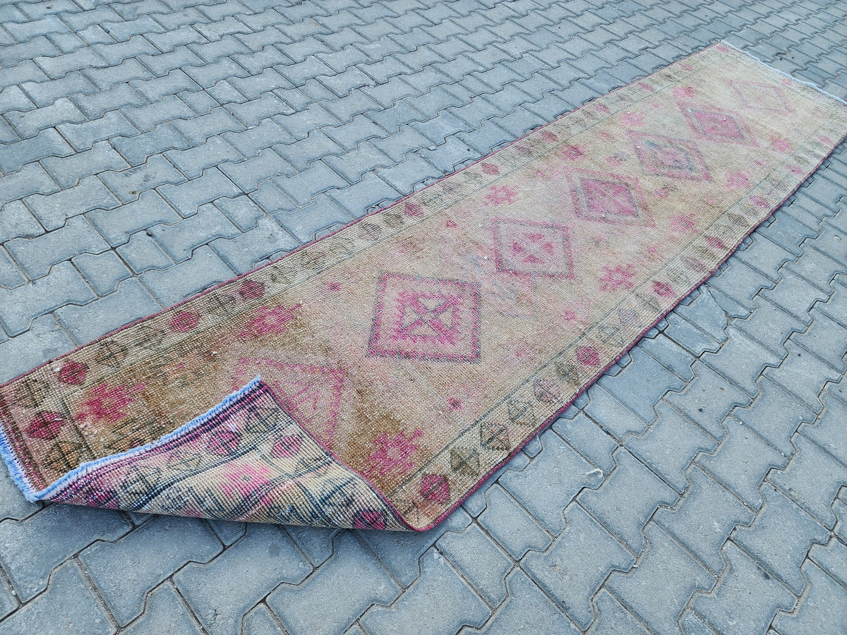 3x11 Hand Made Rustic Rug, Turkish Wool Runner Rug, Hallway Design