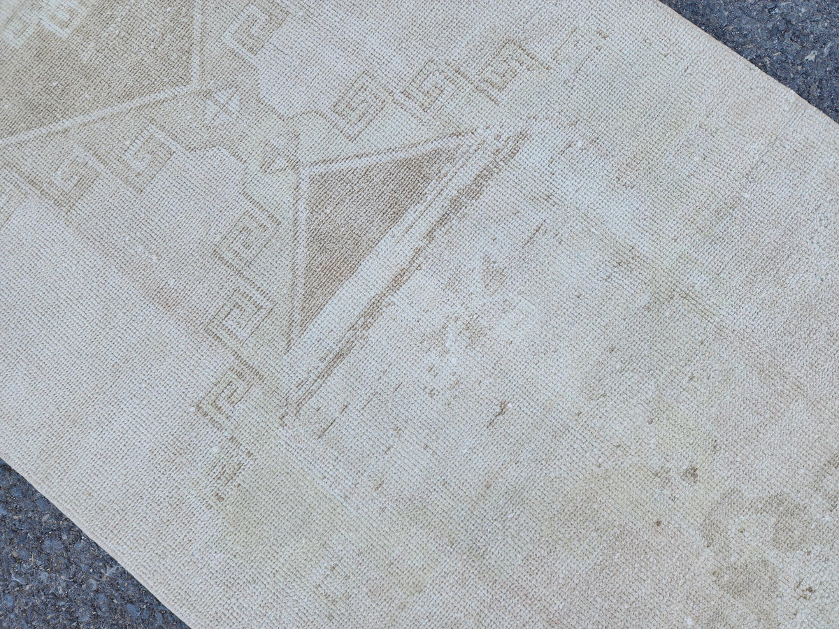 Neutral Vintage Runner Rug 2.7 x 11.3 ft, Turkish Hand Knotted Up Cycled Wool, Eco Friendly