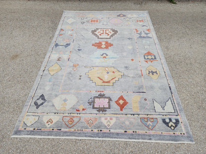 6x9 Gray Oushak Rug: Turkish Wool, Ocean Breeze Patina Blue Wool, Kitds Room Decor
