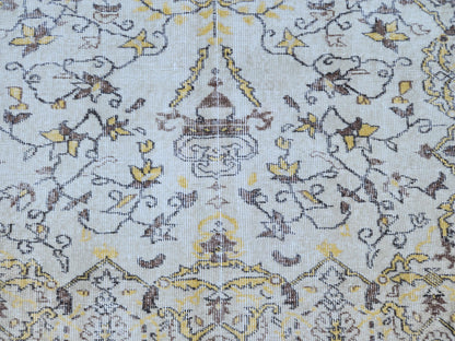 7x9 Handwoven Turkish Oushak Rug: Vintage Wool Rug, Beige and Yellow Neutral Palette