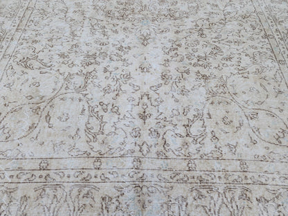 Handwoven Turkish Oushak Rug 7x10: Beige Wool, Rustic Decor