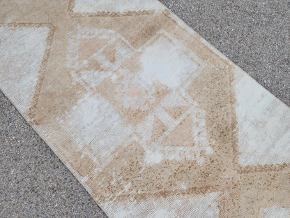 3x13 Hand-Knotted Turkish Wool Runner Rug, Neutral Hallway & Entryway Rug