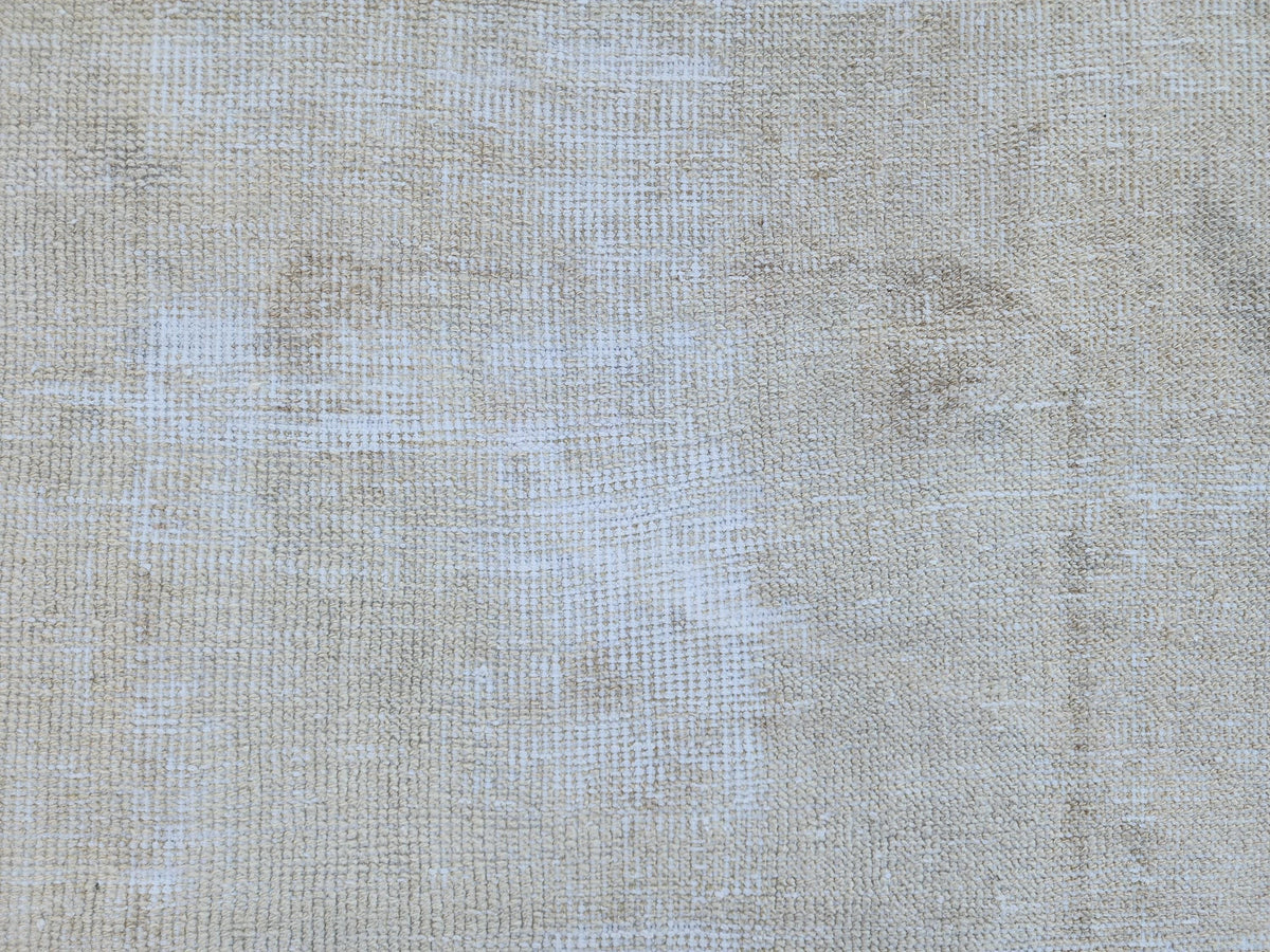 Muted Turkish Runner Rug 3x11, Farmhouse Decor, Neutral Hand Knotted Beige and White