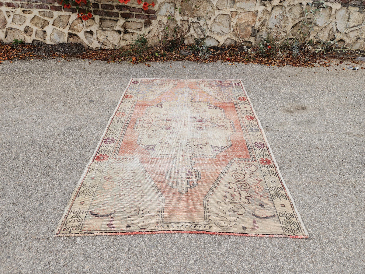 Hand Made Rug 4x7, Rustic Bohemian Carpet, Turkish Hand Knotted Decor