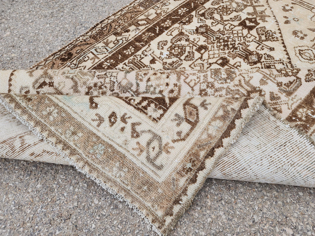 4x10 Neutral Brown Runner Rug, Hand Knotted Rustic Decor, Persian Boho Design