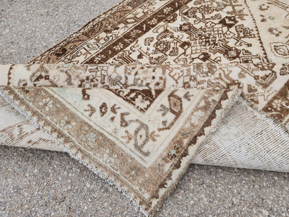 4x10 Neutral Brown Runner Rug, Hand Knotted Rustic Decor, Persian Boho Design