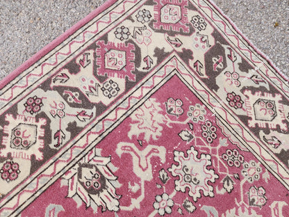6x8 Turkish Hand Made Rug, Bohemian Rustic Decor, Oushak Red Wool Carpet