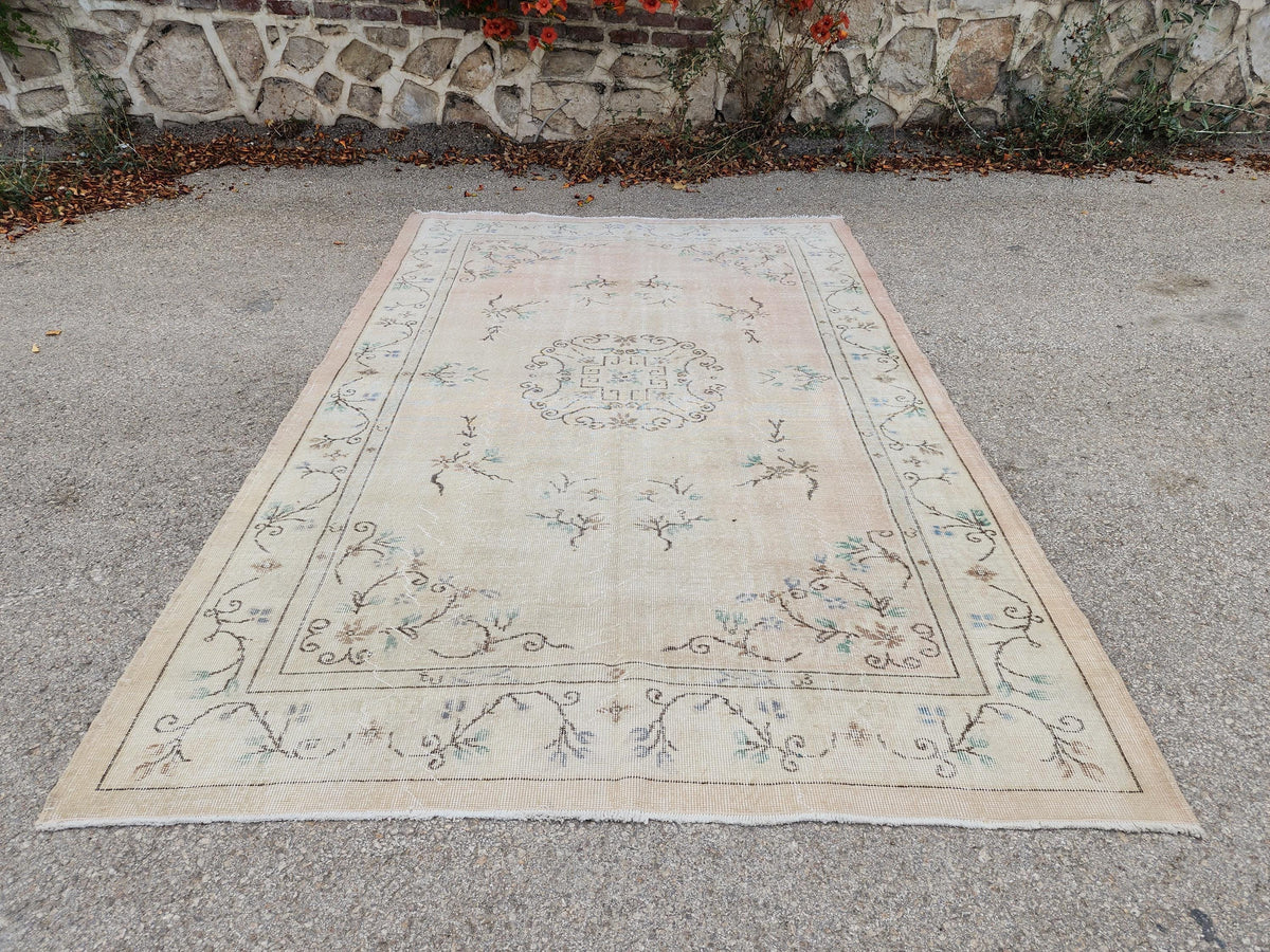 6x9 Neutral Turkish Rug, Hand Made Area Carpet, Bohemian Living Room Decor