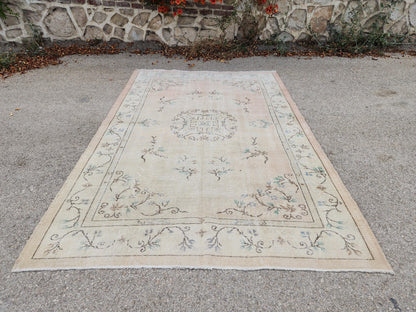 6x9 Neutral Turkish Rug, Hand Made Area Carpet, Bohemian Living Room Decor