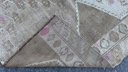 4x8 Kars Wool Runner Rug, Hand Knotted Rustic Decor, Beige and Brown
