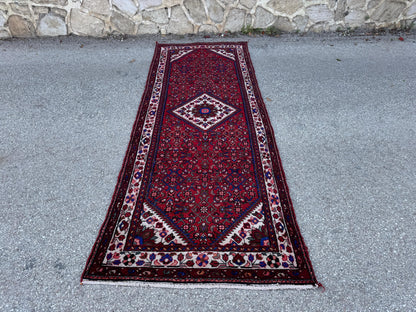 Hand Made Runner Rug 3x10, Red wool, Oriental Rustic Decor