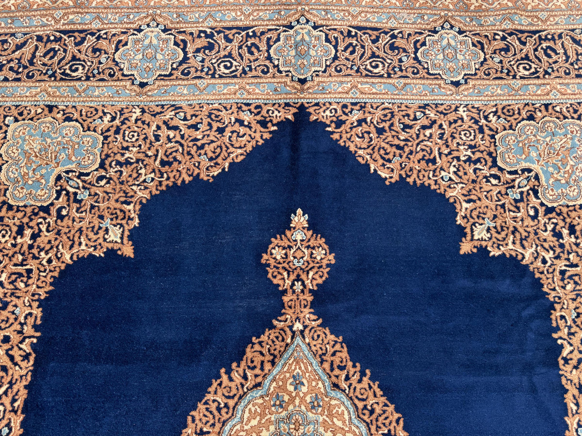 10x13  Vintage Wool Rug, Hand Knotted Turkish Oriental, Neutral Blue Carpet