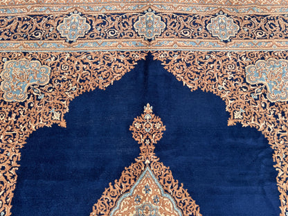 10x13  Vintage Wool Rug, Hand Knotted Turkish Oriental, Neutral Blue Carpet