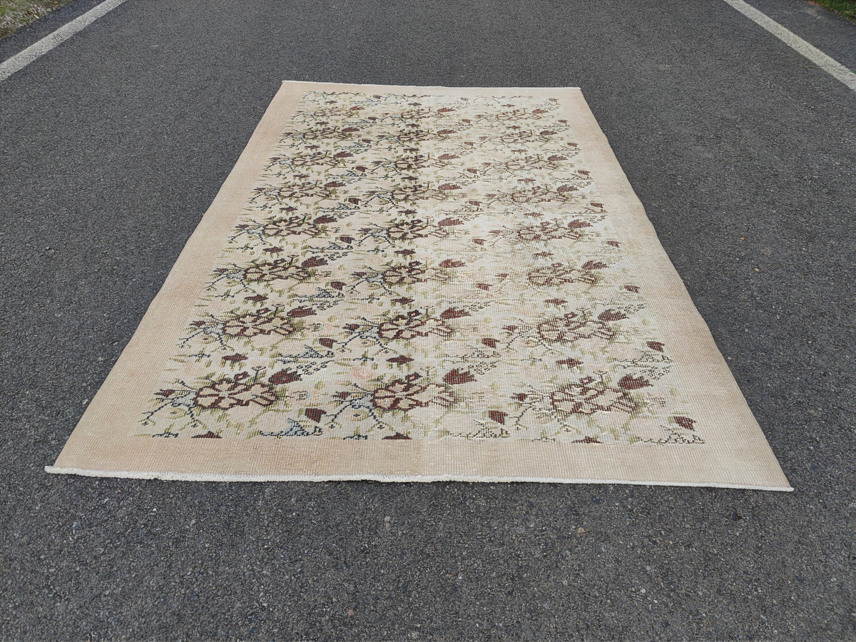 6x9 Handwoven Oushak Rug: Neutral Turkish Wool & Cotton