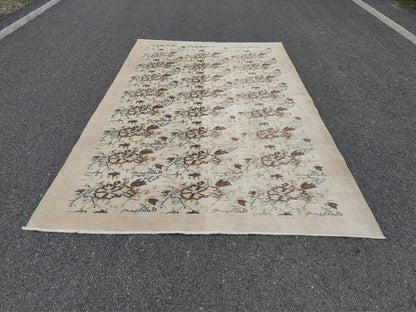 6x9 Handwoven Oushak Rug: Neutral Turkish Wool & Cotton
