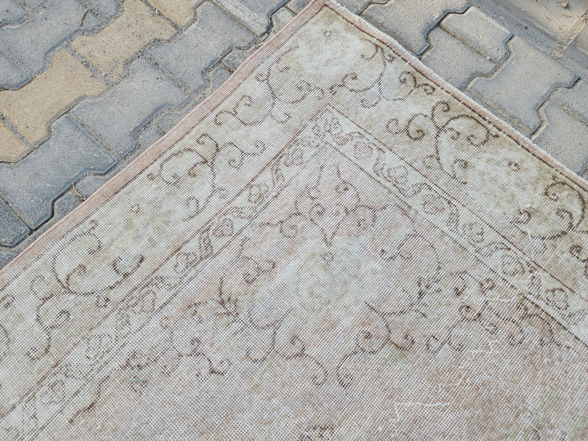 6x10 Neutral Boho Rug, Turkish Beige Hand Knotted, Dining Room Decor