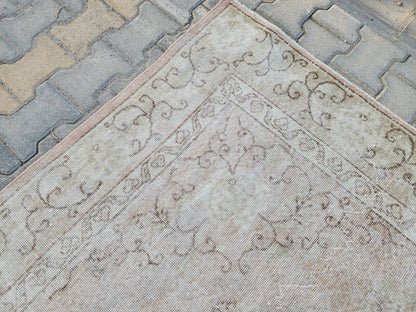 6x10 Neutral Boho Rug, Turkish Beige Hand Knotted, Dining Room Decor