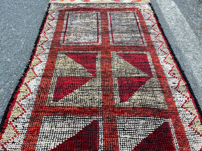 Handwoven Vintage Herki Rug: Geometric Bohemian Runner (3x10)
