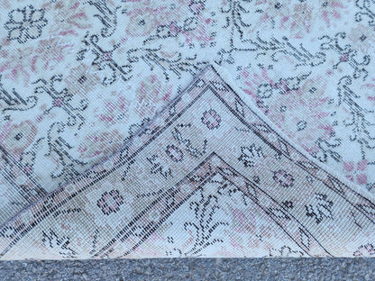 Neutral Wool Rug 4x7: Turkish Oushak Hand Knotted, Floral Design