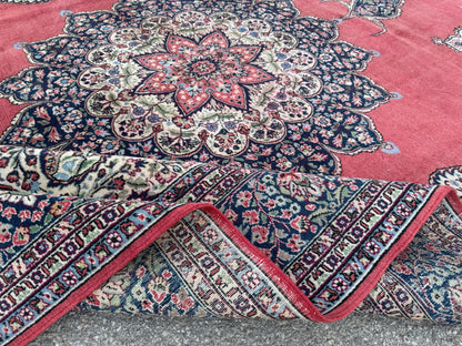Vintage Area Rug 8x12: Medium Pile Red Wool, Hand Woven