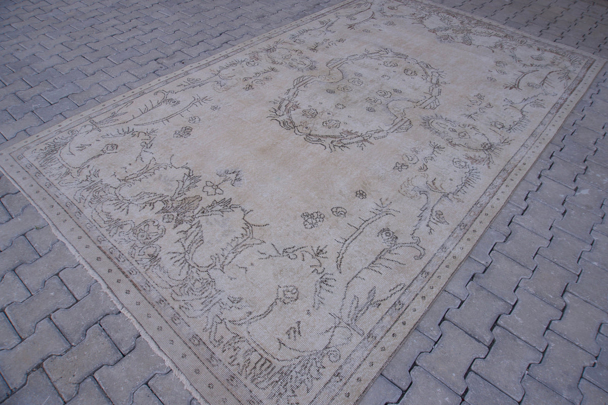 Handwoven Neutral Rug 7x11: Beige & Gray Wool, Oriental Design, Home Decor