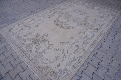 Handwoven Neutral Rug 7x11: Beige & Gray Wool, Oriental Design, Home Decor