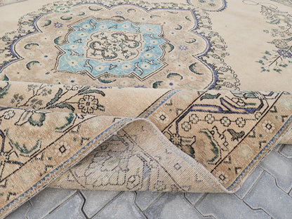Vintage Oushak Rug 9x12: Hand-Knotted Turkish Wool Area Rug
