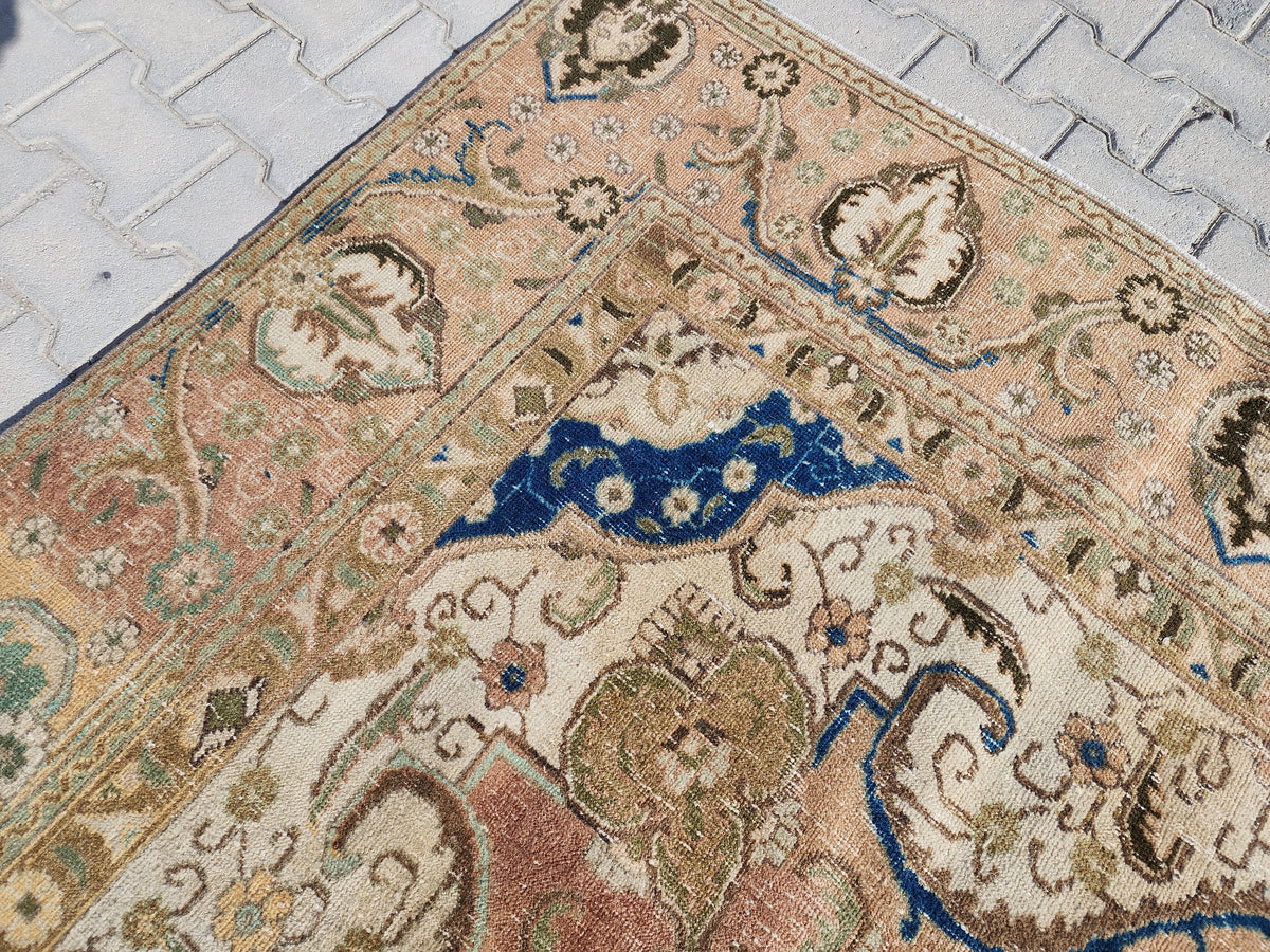 Neutral Rustic Rug 9x12: Medallion Persian Design, Hand Knotted, Rustic Bohemian Decor