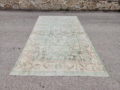 Green Turkish Oushak Rug 6x11: Handwoven Wool Isparta Carpet